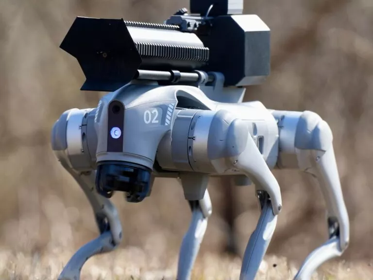 Lángszóróval felszerelt LiDAR-os robotkutya